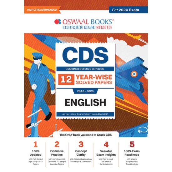 CDS Previous Years 12 Solved Question Papers Elementary Mathematics, English &amp; GK (Set Of 3 Books) For 2024 Exam