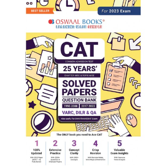 CAT 25 Years Solved Papers + Mock Test 15 Sample Question Papers (Set Of 2 Books) (For 2023 Exam)